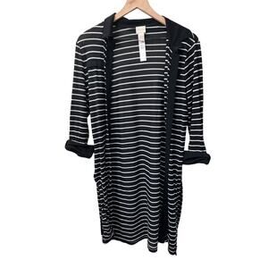 Chicos Womens Nylon Duster Black and White Striped Size Medium